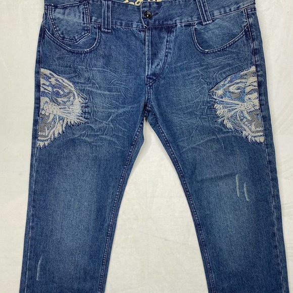 Vintage NWT Ed Hardy Tiger Death or Glory Rhinestone Relaxed Fit Jeans-42x34 - Picture 2 of 7